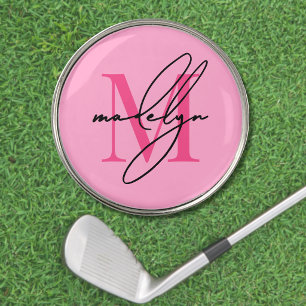 Pink Girly Personalized Initial Name Monogram Golf Ball Marker