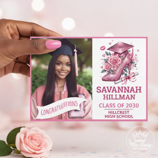 Pink Girly Photo Custom Luxury Graduation Invitation (Creator Uploaded)