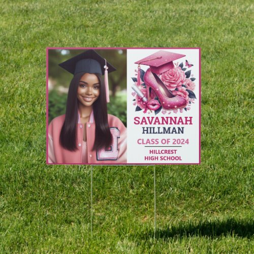 Pink Girly Photo Graduation  Sign