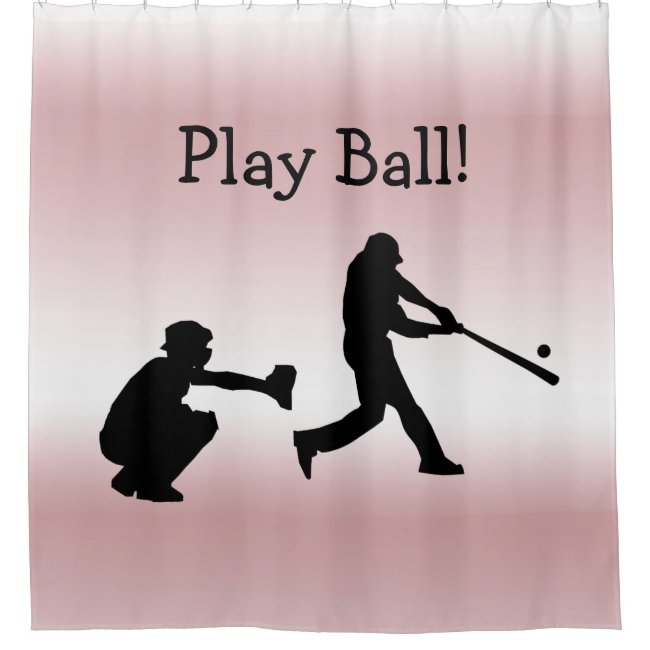 Pink Girly Play Ball Baseball Shower Curtain