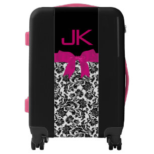 Pink Girly Ribbon Black & White Damasks Luggage