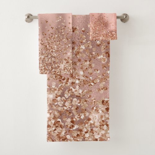 Pink Girly Rose Gold Glitter Chic Sparkle Bath Towel Set