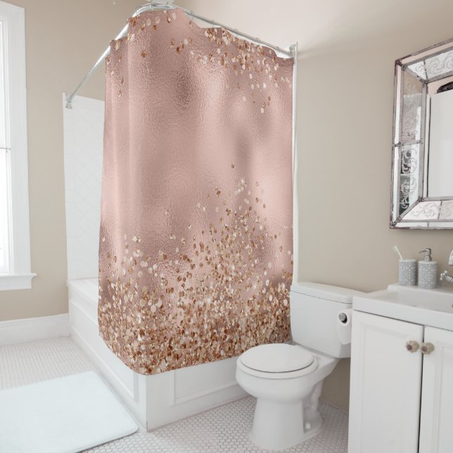 Pink Girly Rose Gold Glitter Chic Sparkle  Shower Curtain (In Situ)