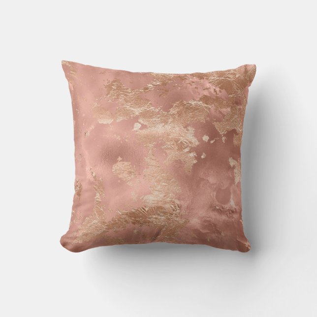 Pink Girly Rose Gold Glitter Chic Sparkle Throw Pillow (Front)