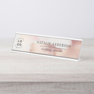 Pink girly rose gold modern stylish business card desk name plate