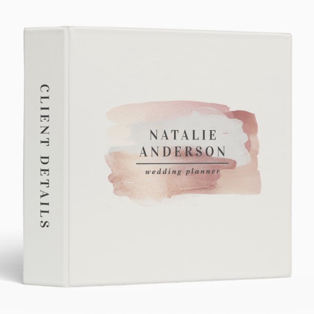 Pink girly rose gold modern stylish elegant 3 ring binder (Front/Spine)