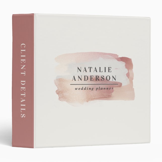 Pink girly rose gold modern stylish elegant 3 ring binder (Front/Spine)