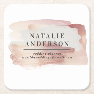 Pink girly rose gold modern stylish square paper coaster