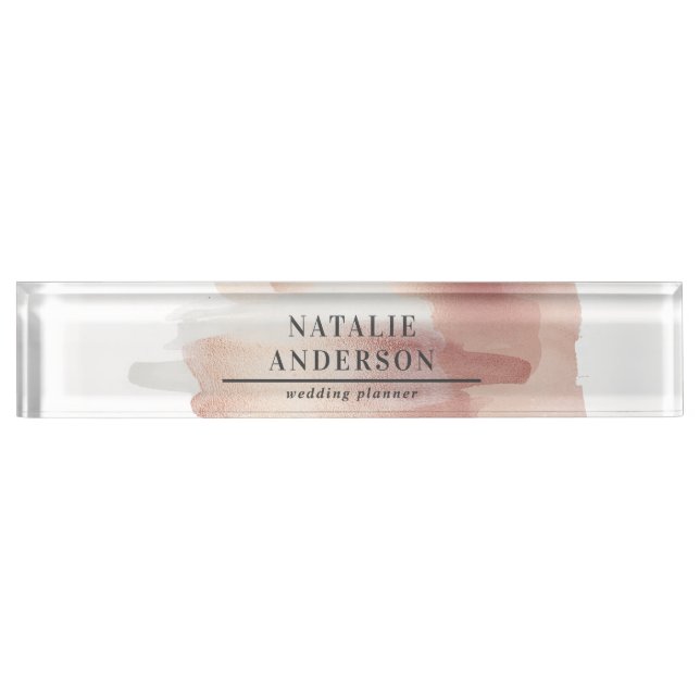 Pink girly rose modern stylish desk name plate (Front)