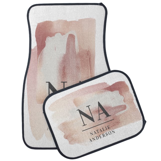 Pink girly rose monogram modern stylish  car floor mat (Set)