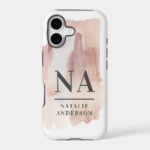 Pink girly rose monogram modern stylish iPhone 17 case