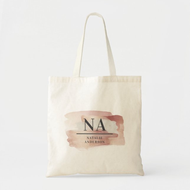 Pink girly rose monogram modern stylish  tote bag (Front)