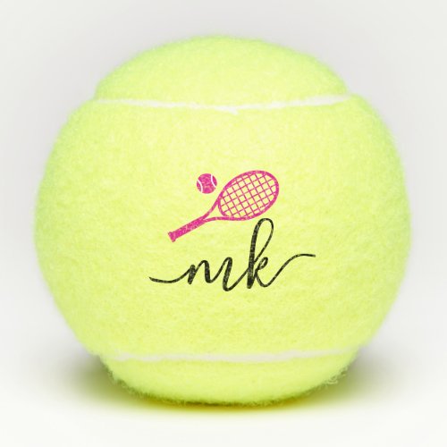Pink Girly Script Monogram Initials Tennis Balls