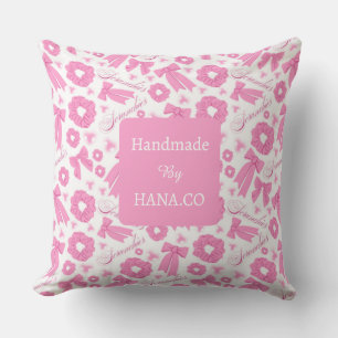 Pink Girly Scrunchies Pattern Cute Hair Accessory  Throw Pillow