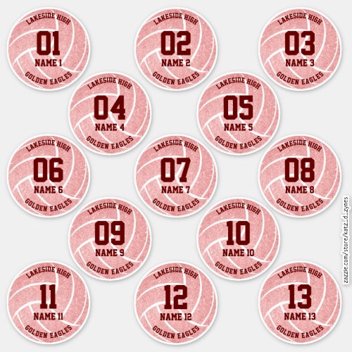 pink girly set of 13 volleyball party sticker