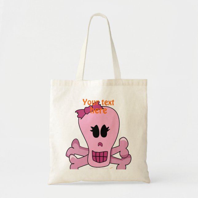 Pink Girly Skull with Bow Halloween or Pirate Tote Bag (Front)