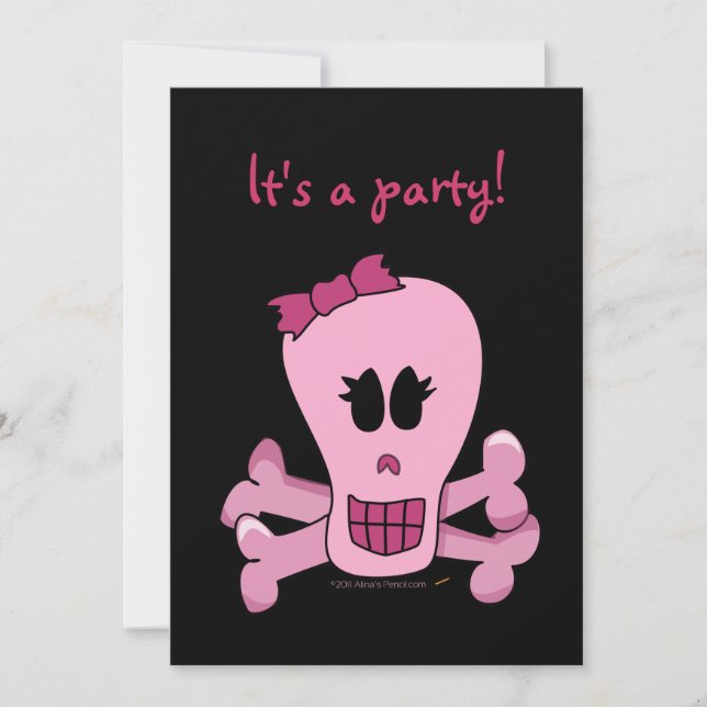 Pink Girly Skull with Bow Party Invitations (Front)