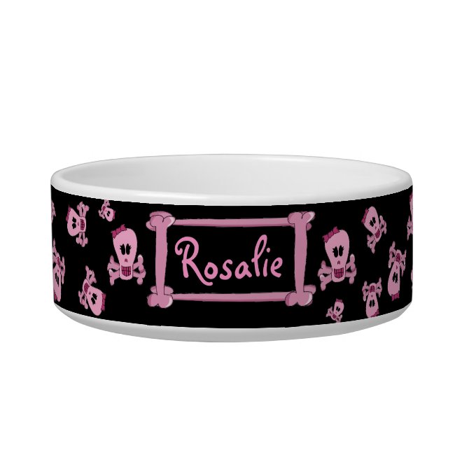 Pink Girly Skull with Bow Personalized Pet Bowl