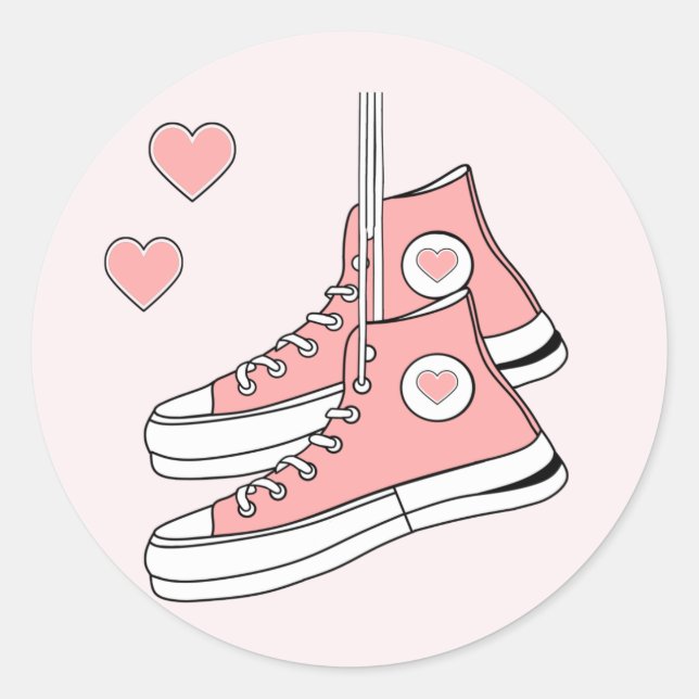Pink Girly Sneakers Classic Round Sticker (Front)