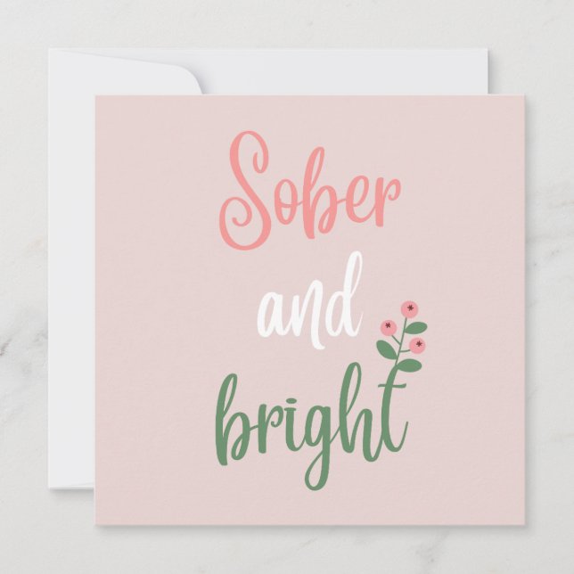 Pink Girly Sober & Bright Sobriety Christmas Card (Front)