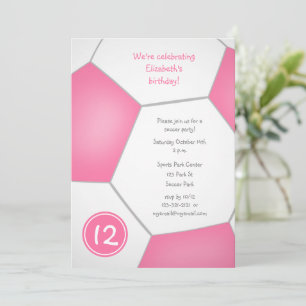 pink girly soccer birthday party invitation
