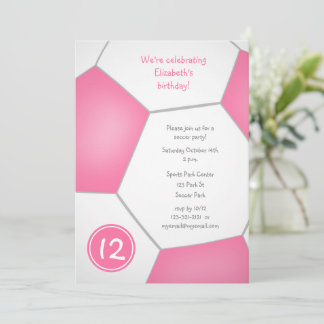 pink girly soccer birthday party invitation