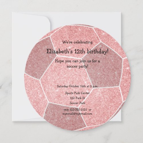 pink girly soccer themed birthday party announcement