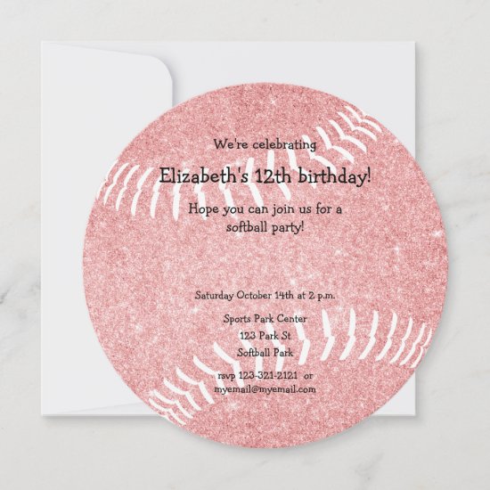 pink girly softball themed birthday party announcement