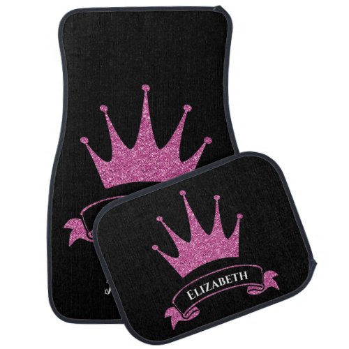 Pink Girly Sparkle Queen Elegant Monogrammed Car Floor Mat
