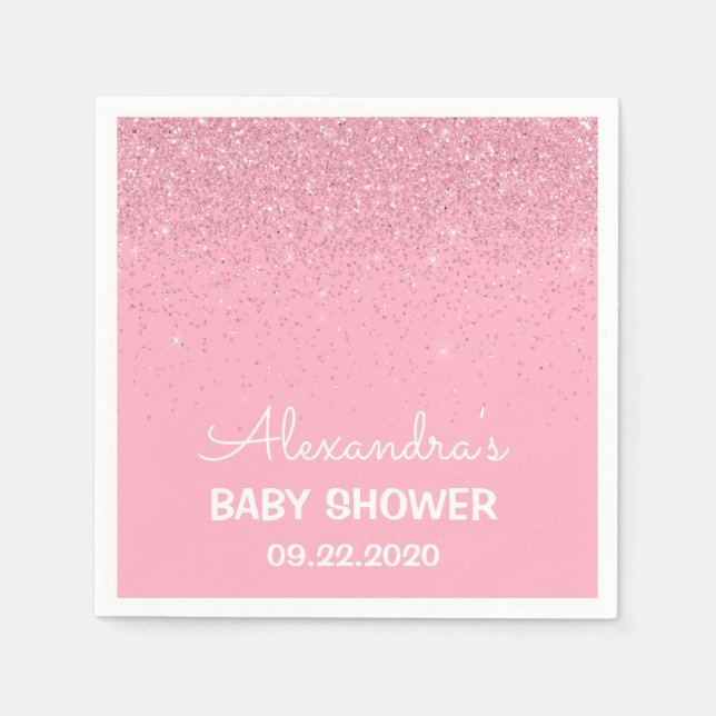 Pink Girly Sparkly Glitter Baby Shower Napkins (Front)