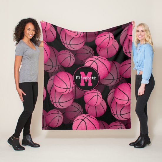 pink girly sporty gifts personalized basketball fleece blanket