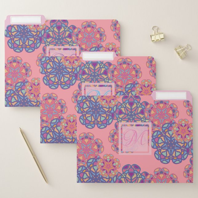 Pink Girly Stylish Mandala Flowers Pattern File Folder (Set)