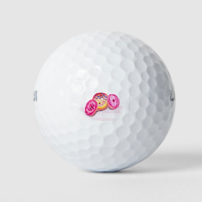 Pink girly sweet donuts food watercolor golf balls (Front)