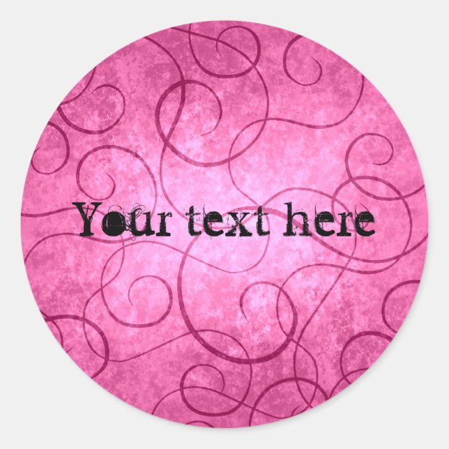 Pink girly swirls classic round sticker (Front)