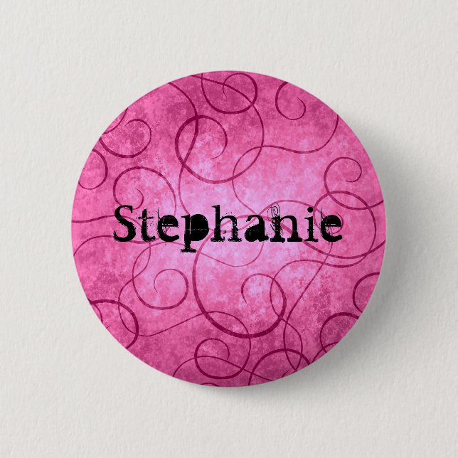 Pink girly swirls pinback button (Front)