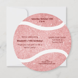Pink girly tennis ball sports themed birthday announcement