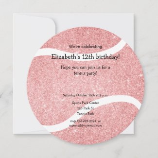 pink girly tennis themed birthday party announcement