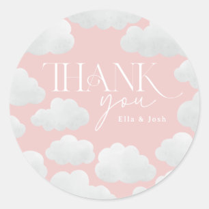Pink Girly Thank You Cloud Nine Modern Minimal Classic Round Sticker