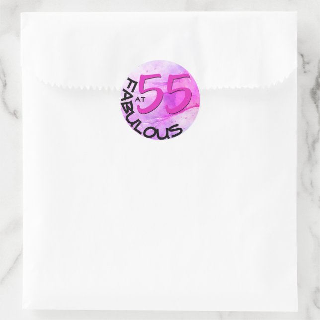 Pink Girly Typography "55 and Fabulous" Birthday Classic Round Sticker (Bag)