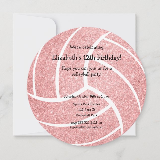 pink girly volleyball birthday party announcement (Front)