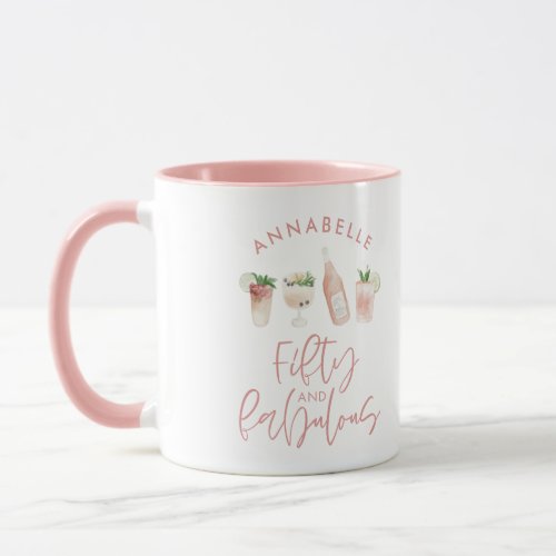 Pink girly watercolor 50 and fabulous birthday cof mug