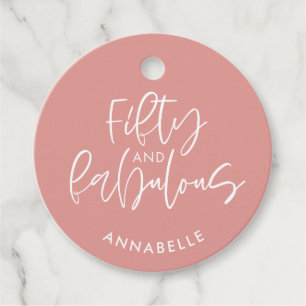 Pink girly watercolor 50 and fabulous birthday favor tags