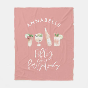 Pink girly watercolor 50 and fabulous birthday fleece blanket