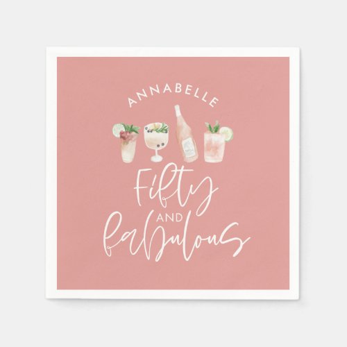 Pink girly watercolor 50 and fabulous birthday napkins