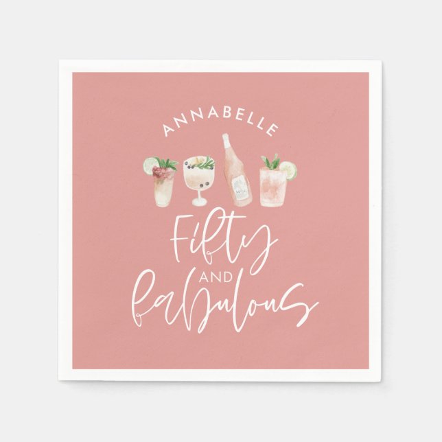 Pink girly watercolor 50 and fabulous birthday napkins (Front)