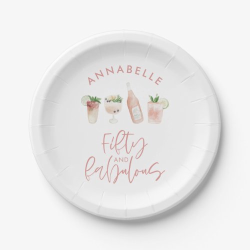 Pink girly watercolor 50 and fabulous birthday  paper plates