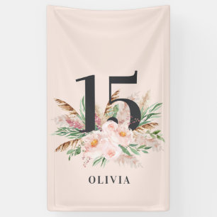 Pink girly watercolor floral age elegant birthday banner