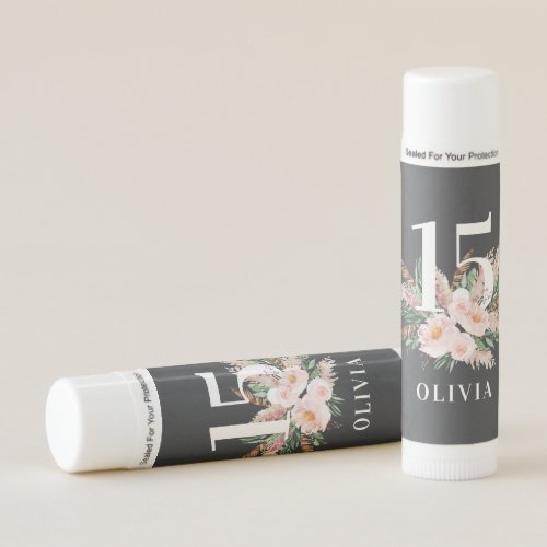 Pink girly watercolor floral age elegant birthday lip balm