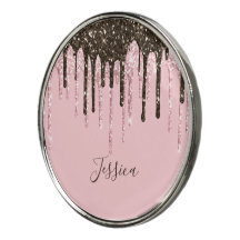 Pink Girly Womens Bling Black Script Monogrammed