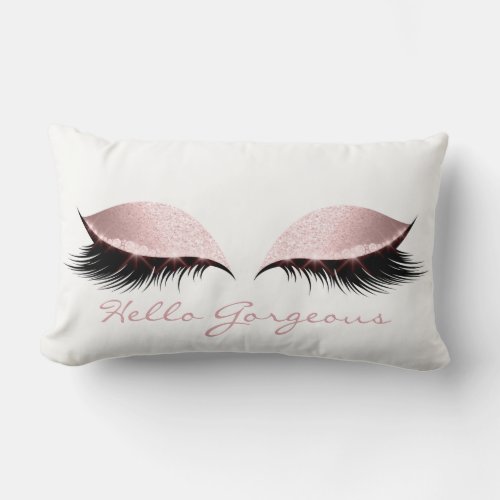 Pink Girrly Pastel Makeup Lashes Hello Gorgeous Lumbar Pillow